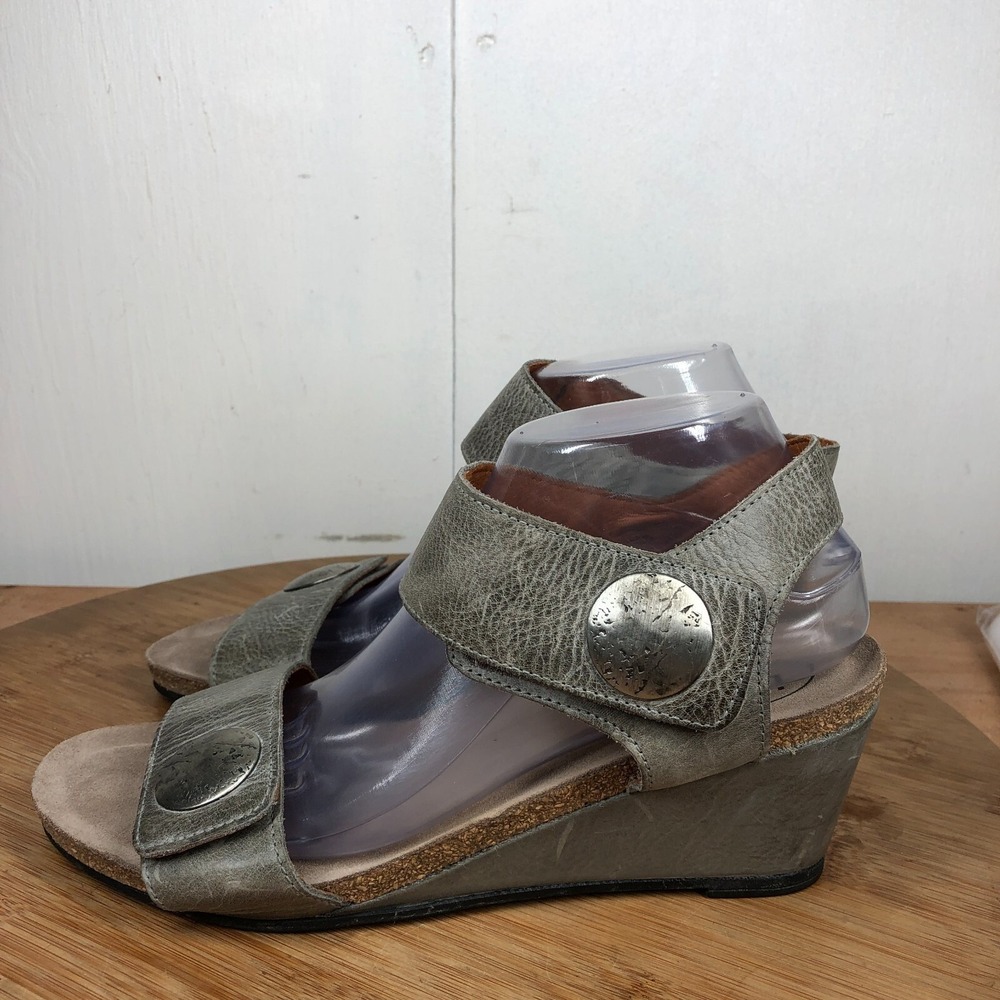Taos Carousel 2 Womens size 41 Shoe Gray Leather Wedge Ankle Open Toe sandals
